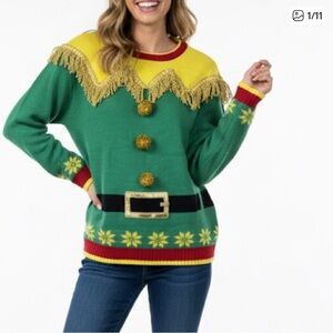 Women’s Elf Christmas Sweater – Green Festive Holiday Pullover